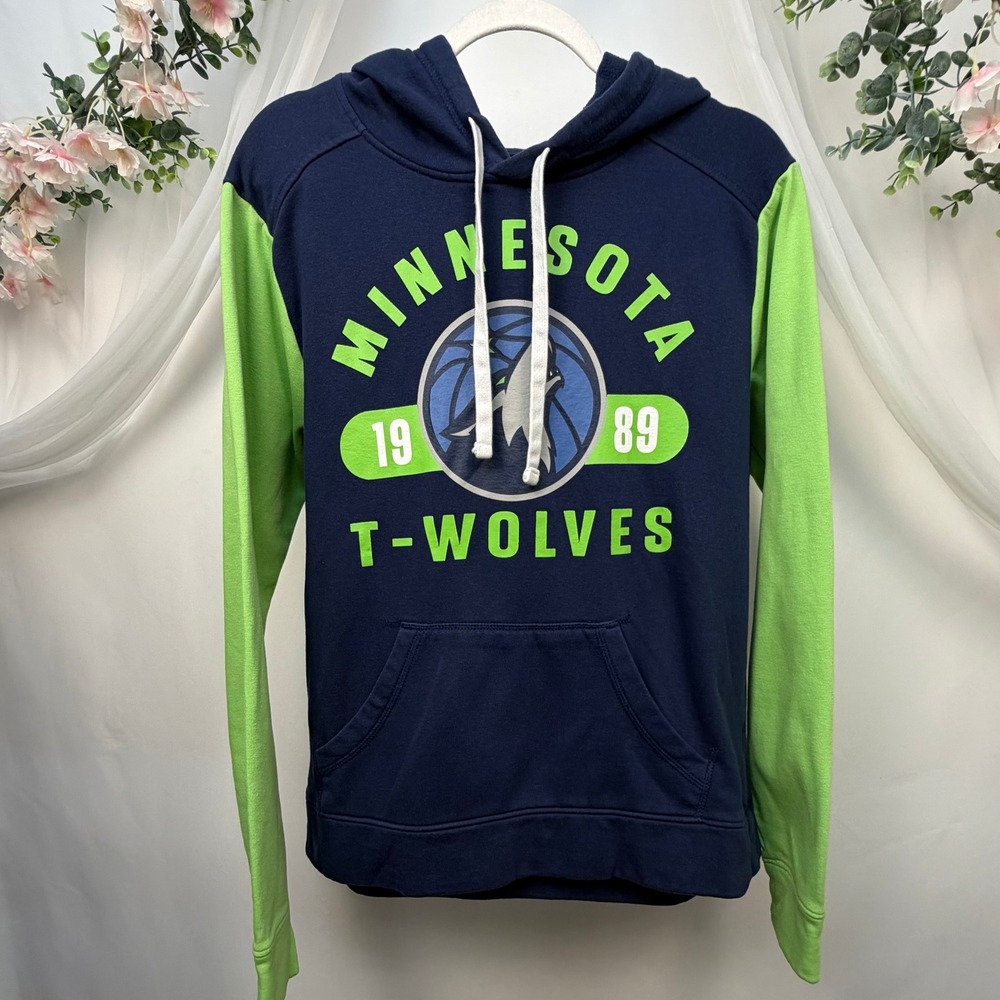 Fanatics Minnesota Timberwolves NBA Hoodie Navy Blue Lime Green Mens Medium